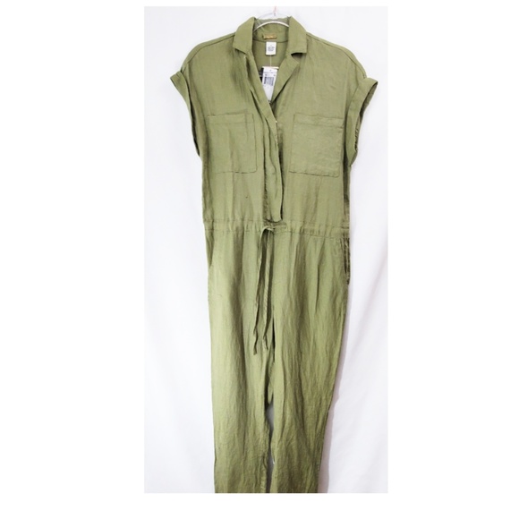 Magaschoni Pants - NWT Magaschoni Linen Khaki Green Jumpsuit Slouchy